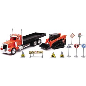 New Ray Toys 1:32 Scale Flat Bed Truck With Kabota Track Loader
