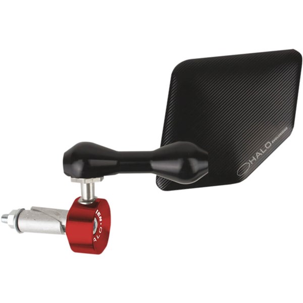 Driven Racing Halo Stainless Steel Bar End Mirror - Pentagon - Black / Red - Left