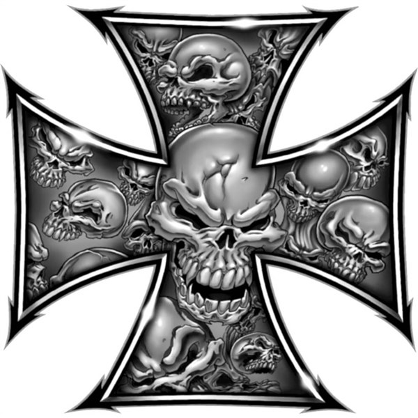 Lethal Threat Iron Cross Skulls Mini Sticker