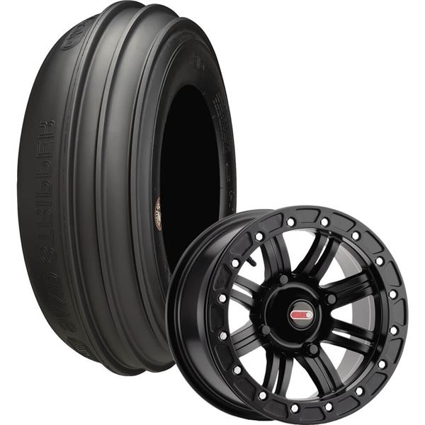 28x12-14 GMZ Sand Stripper 3 Rib Front Tire With Black LiteLoc Lightning Beadlock Wheel - Set Of 2
