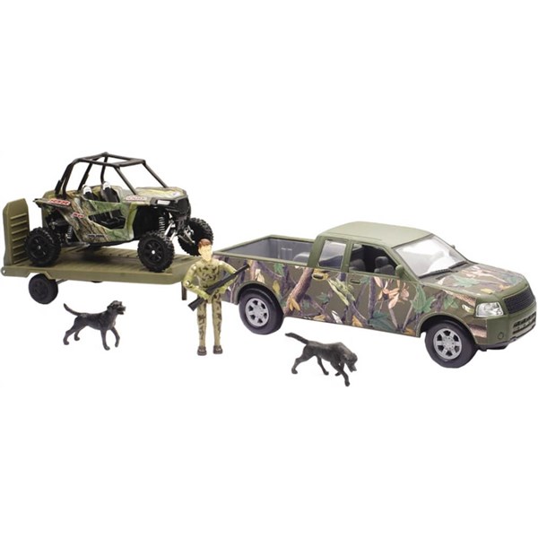 New Ray Toys 1:18 Scale Camo Pick Up Truck With Polaris RZR Hunting Set