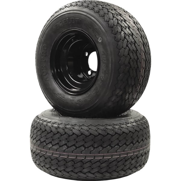 Ocelot 18x8.5-8 Golf Pro Golf Cart Tire Mounted On 8x7, 4 / 4, 2.5+4.5 Black Steel Wheel - Set Of 2