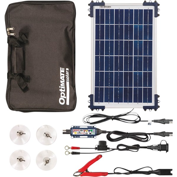 OptiMate Solar DUO 20W Travel Kit, TM522-D2TK, 6-stappen 12V / 12.8V 1,67A gesloten solar accu besparende lader & druppellader