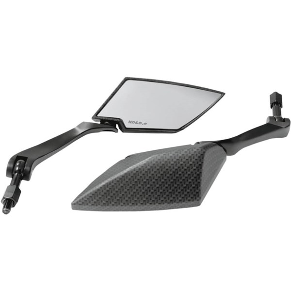 Koso Universal TT-Style Mirrors - Diamond - Black / Carbon Fiber Look - Clear Lens - Pair