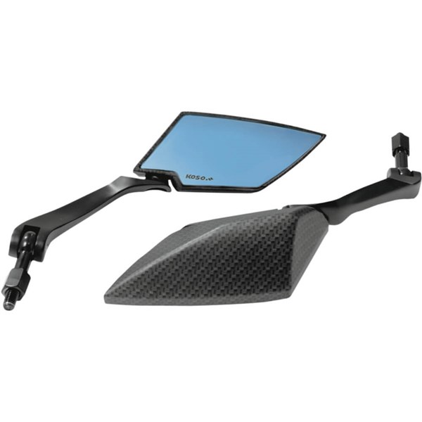 Koso Universal TT-Style Mirrors - Diamond - Black / Carbon Fiber Look - Blue Lens - Pair