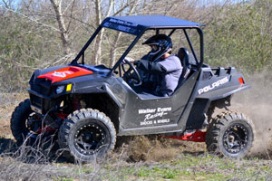 Polaris' All Wheel Drive (AWD) system does a great job of hooking up and driving it into and out of corners. When you need it most, the four wheel drive, is always there, and hooking up.