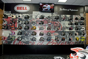 The new store space is highlighted by the point of purchase displays for the major helmet manufacturers.