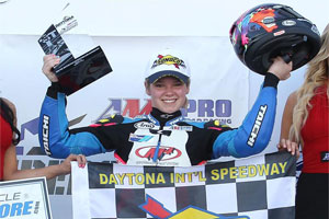 Elena Myers became the first ever woman to win a professional motorsports event at Daytona International Speedway.