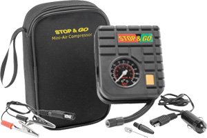 The Stop and Go Mini Air Compressor plugs into your UTV's 12V outlet or can be connected directly to the battery.