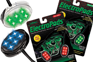 The StreetFX ElectroPod lights come in individually colored kits, letting you add a solid color highlight to your sportbike.
