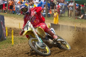 Despite being hampered by his injured wrist, James Stewart still managed to finish fifth in the first moto.