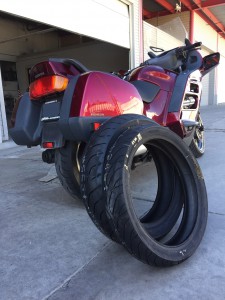 Bill's 2001 Honda ST 1100 is ready for its new Dunlop tread.