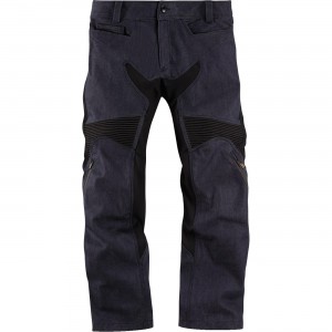 Icon TiMax Denim Riding Jeans Durable denim chassis integrated with flex zones and stretch knee panels. 3 Position D3O impact protectors in knees. Icon relaxed fit.