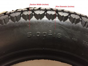 Inches tire measurement, typically found on vintage style tires.