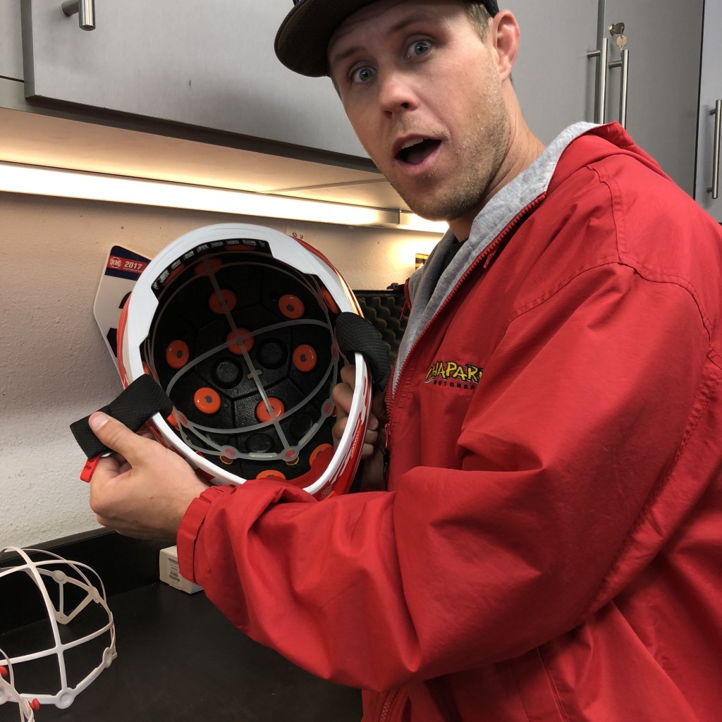 Travis is impressed by the bright orange low friction discs that sit under the damping towers. 